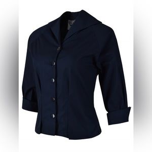 Navy Vintage-Style Blouse (Raglan)